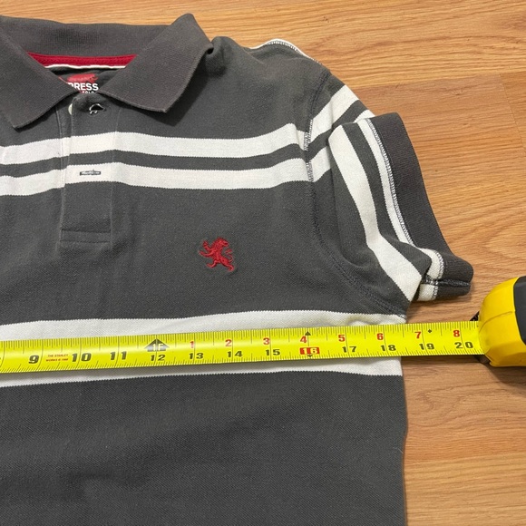 EUC Men’s Size Small EXPRESS Classic Polo Striped Polo Shirt 100% Cotton In Grey - Picture 8 of 9